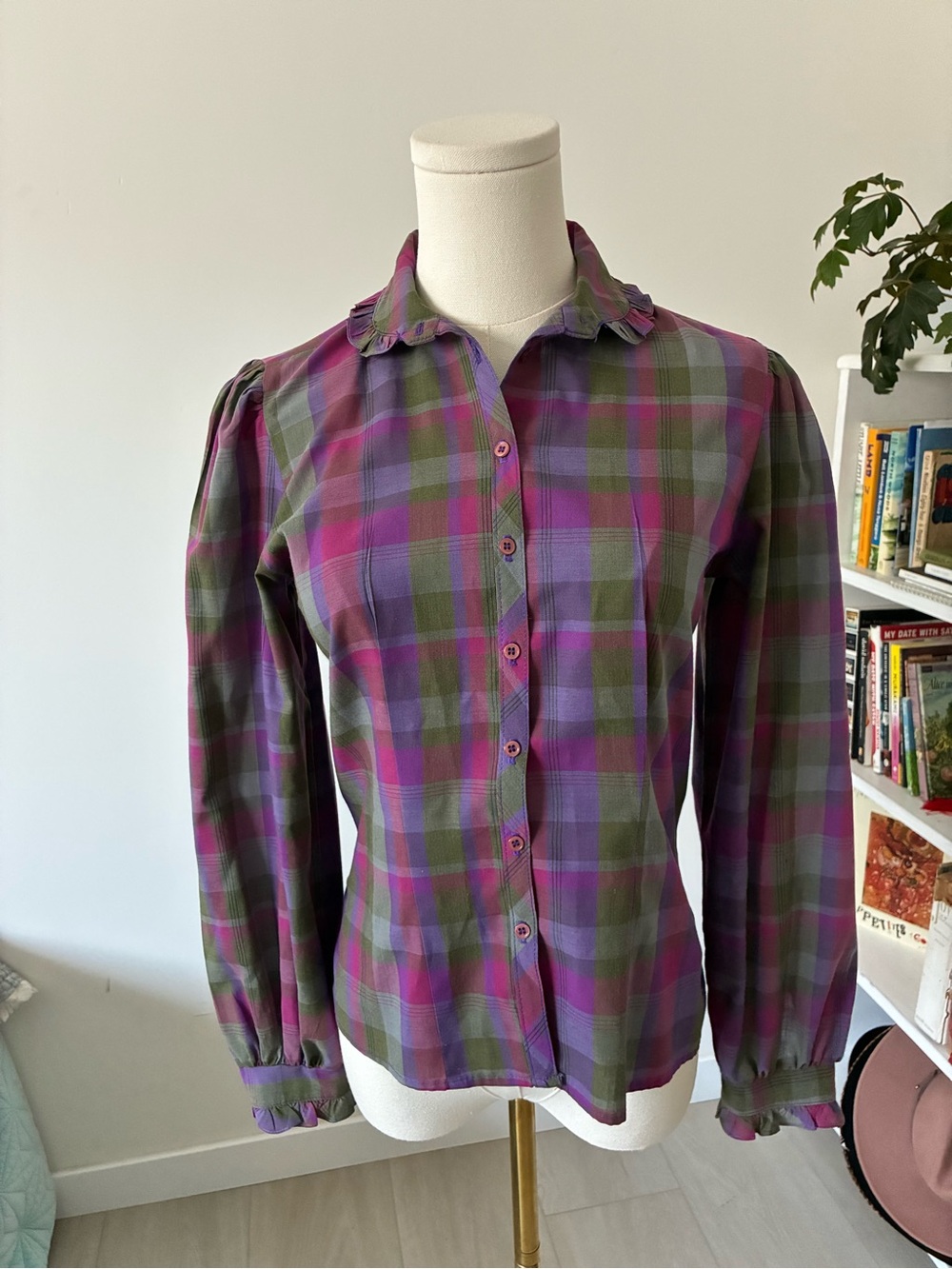 Vintage Purple and Green Plaid Button Down Shirt